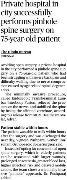 Dept of Spine Press Release-Multi-level pinhole spine fusion surgery